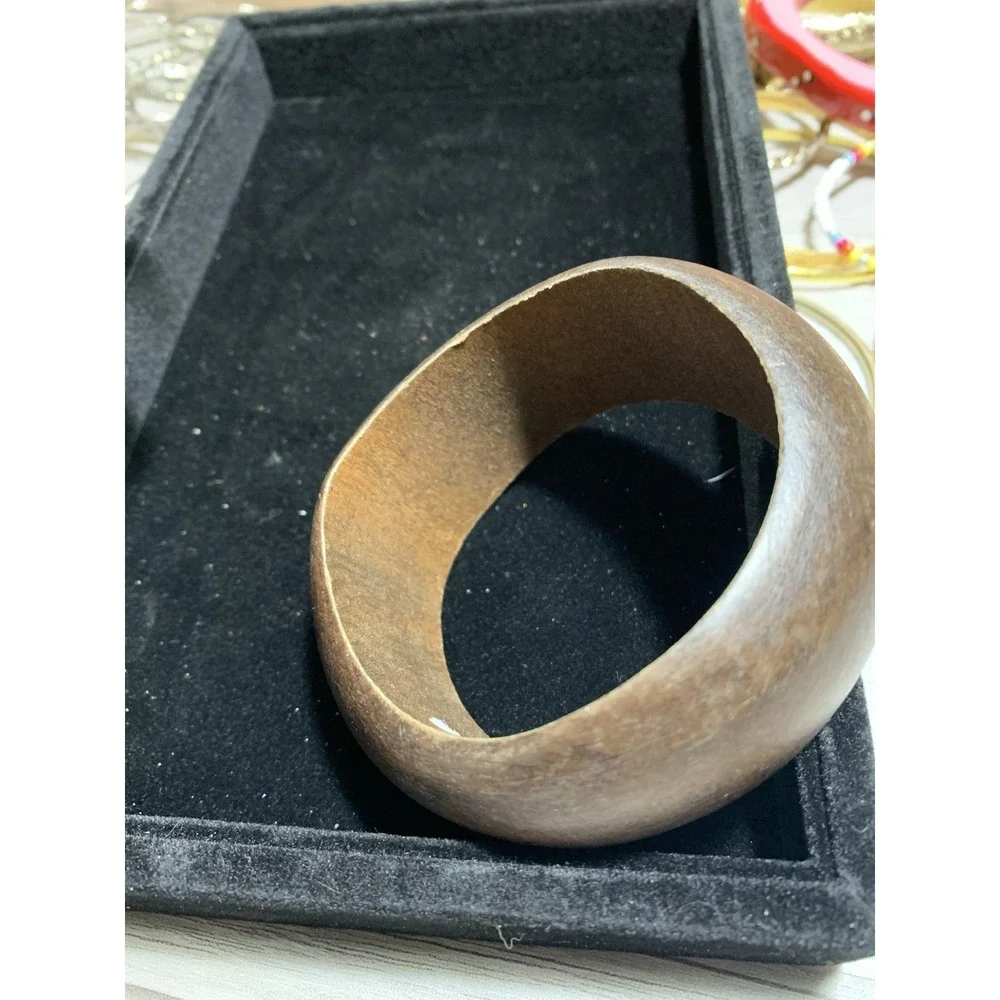 Wooden Asymetric Wood Bangle Bracelet Wide Size 8